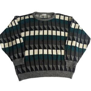 Vintage Black and Teal Geometric Cardigan Sweater